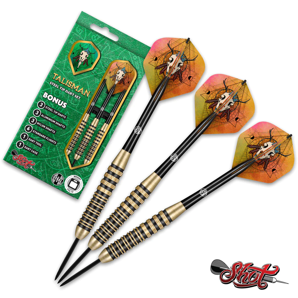 Shot Talisman Steel Tip Dart Set Black Dog Darts & Billiards