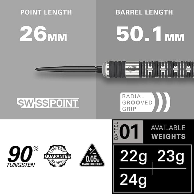 Chris Dobey Hollywood Action Swiss Point Steel Tip Darts - Barrel and Point