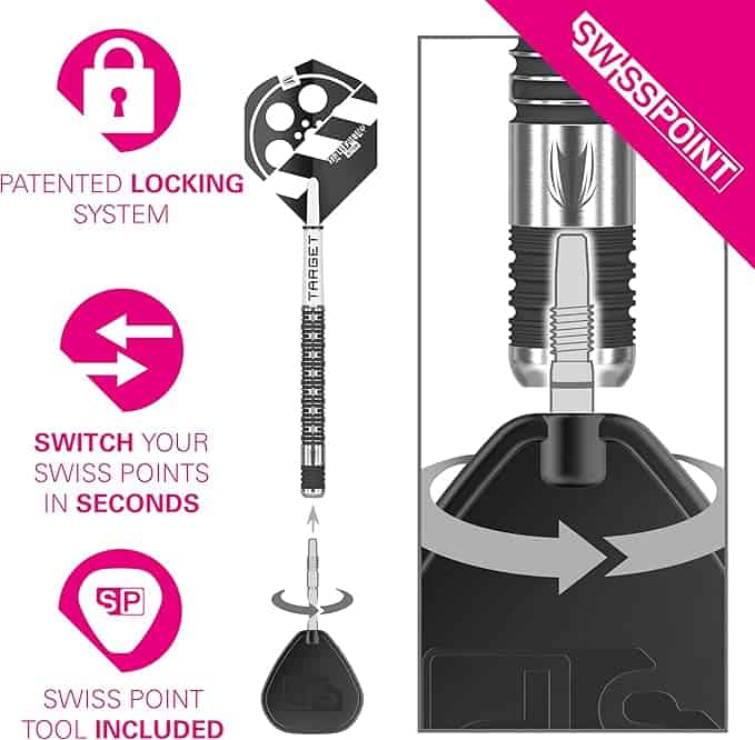 Chris Dobey Hollywood Action Swiss Point Steel Tip Darts - Locking Mechanism