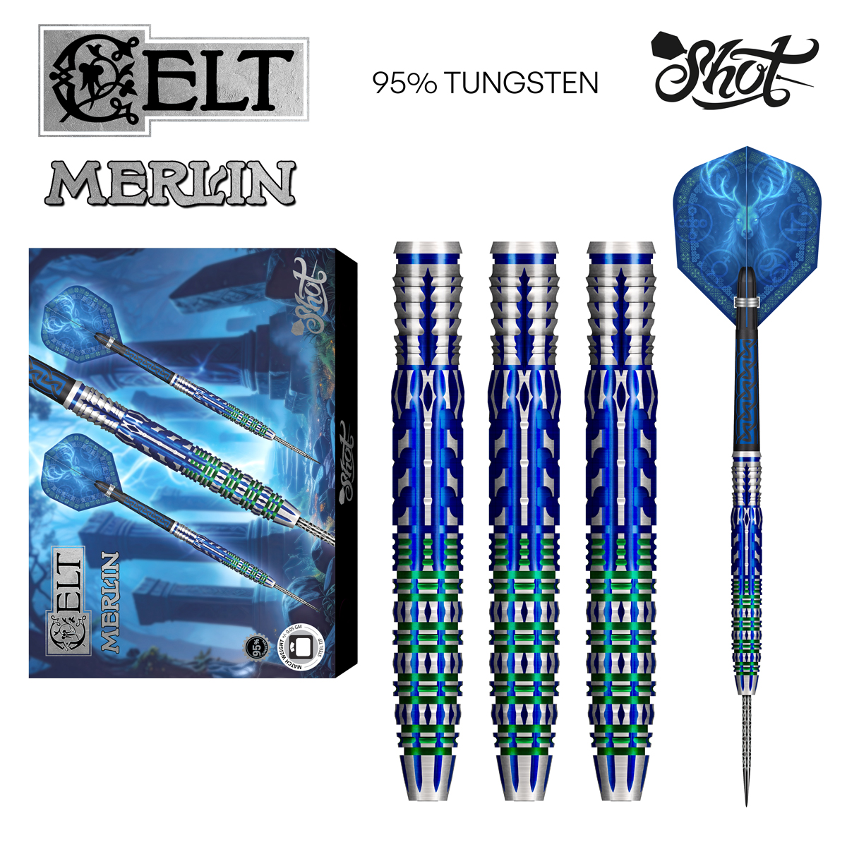 Shot Celt Merlin - 95% Tungsten Steel Tip Dart Set